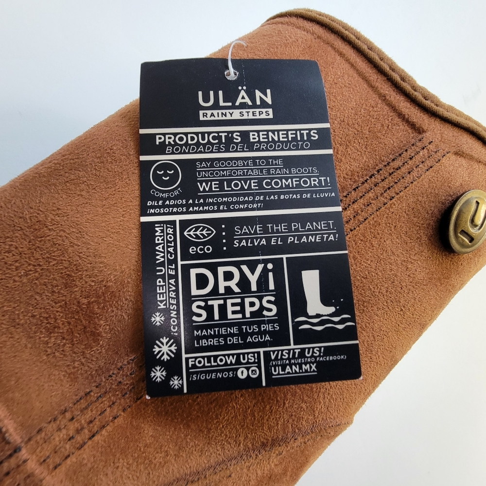 Ulan Rainy Steps Loralee Synthetic Suede Tan Womens Rain Boots Size 8M